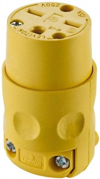 Leviton - 250 VAC, 15 Amp, 6-15R NEMA, Straight, Self Grounding, Commercial Grade Connector - 2 Pole, 3 Wire, 3 Phase, PVC, Yellow - USA Tool & Supply