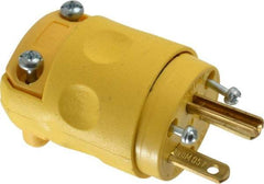 Leviton - 250 VAC, 15 Amp, 6-15P NEMA, Angled, Self Grounding, Residential Grade Plug - 2 Pole, 3 Wire, 3 Phase, PVC, Yellow - USA Tool & Supply