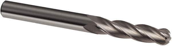 Guhring - 1/2" Diam, 3" LOC, 4 Flute Solid Carbide Ball End Mill - Uncoated, Single End, 6" OAL, 1/2" Shank Diam, Spiral Flute - USA Tool & Supply