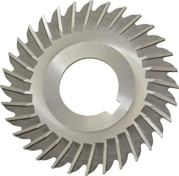 Made in USA - 3" Blade Diam x 5/64" Blade Thickness, 1" Hole, 32 Teeth, High Speed Steel Side Chip Saw - Straight Tooth, Arbor Connection, Right Hand Cut, Uncoated, with Keyway - USA Tool & Supply