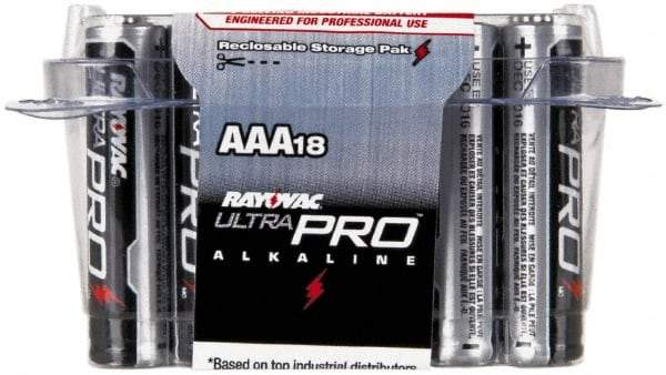Rayovac - Size AAA, Alkaline, 18 Pack, Standard Battery - 1.5 Volts, Button Tab Terminal - USA Tool & Supply