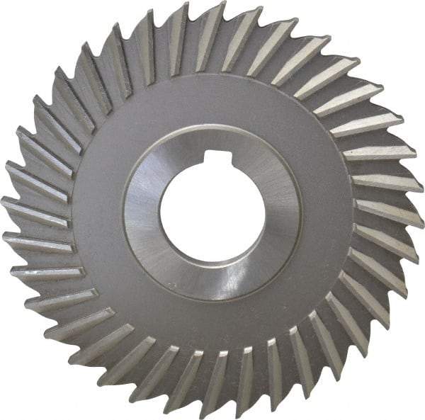 Made in USA - 4" Blade Diam x 1/4" Blade Thickness, 1" Hole, 36 Teeth, High Speed Steel Side Chip Saw - Straight Tooth, Arbor Connection, Right Hand Cut, Uncoated, with Keyway - USA Tool & Supply