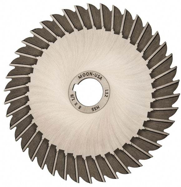 Made in USA - 8" Blade Diam x 1/8" Blade Thickness, 1-1/4" Hole, 42 Teeth, High Speed Steel Side Chip Saw - Straight Tooth, Arbor Connection, Right Hand Cut, Uncoated, with Keyway - USA Tool & Supply