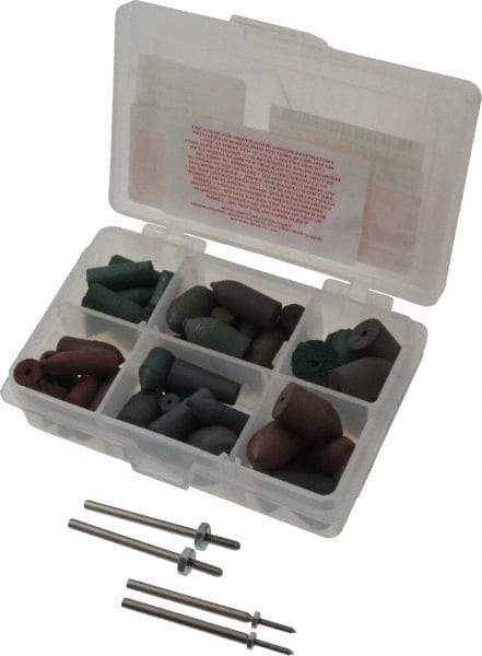 Made in USA - 102 Piece Rubberized Abrasive Point Set - Includes 4 Mandrels & 64 Points - USA Tool & Supply