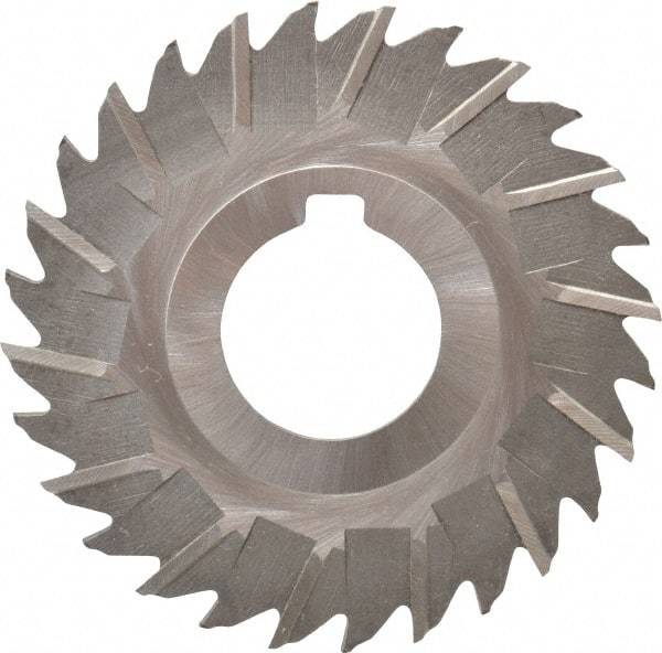 Made in USA - 3" Blade Diam x 1/16" Blade Thickness, 1" Hole, 28 Teeth, High Speed Steel Side Chip Saw - Staggered Tooth, Arbor Connection, Right Hand Cut, Uncoated, with Keyway - USA Tool & Supply