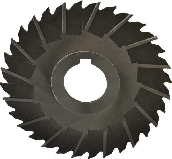 Made in USA - 4" Blade Diam x 5/64" Blade Thickness, 1" Hole, 32 Teeth, High Speed Steel Side Chip Saw - Staggered Tooth, Arbor Connection, Right Hand Cut, Uncoated, with Keyway - USA Tool & Supply