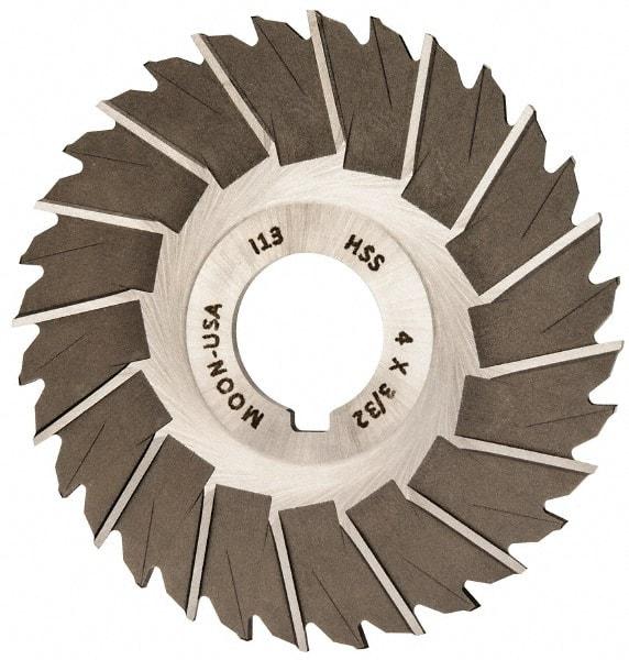 Made in USA - 4" Blade Diam x 3/32" Blade Thickness, 1" Hole, 32 Teeth, High Speed Steel Side Chip Saw - Staggered Tooth, Arbor Connection, Right Hand Cut, Uncoated, with Keyway - USA Tool & Supply