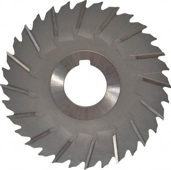 Made in USA - 4" Blade Diam x 1/8" Blade Thickness, 1" Hole, 32 Teeth, High Speed Steel Side Chip Saw - Staggered Tooth, Arbor Connection, Right Hand Cut, Uncoated, with Keyway - USA Tool & Supply