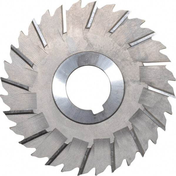 Made in USA - 4" Blade Diam x 5/32" Blade Thickness, 1" Hole, 32 Teeth, High Speed Steel Side Chip Saw - Staggered Tooth, Arbor Connection, Right Hand Cut, Uncoated, with Keyway - USA Tool & Supply