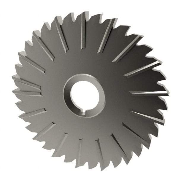 Made in USA - 5" Blade Diam x 1/4" Blade Thickness, 1" Hole, 36 Teeth, High Speed Steel Side Chip Saw - Staggered Tooth, Arbor Connection, Right Hand Cut, Uncoated, with Keyway - USA Tool & Supply