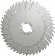 Made in USA - 8" Blade Diam x 3/16" Blade Thickness, 1-1/4" Hole, 48 Teeth, High Speed Steel Side Chip Saw - Staggered Tooth, Arbor Connection, Right Hand Cut, Uncoated, with Keyway - USA Tool & Supply