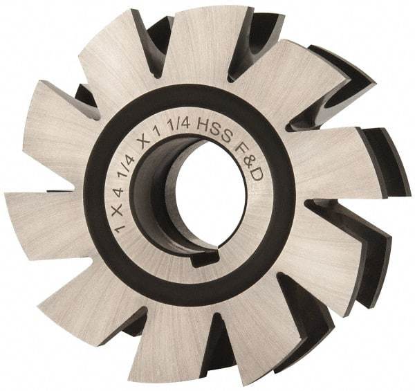 Made in USA - 1/2" Radius, 1" Circle Diam, 4-1/4" Diam x 1.572" Wide Cut, High Speed Steel Concave Radius Cutter - 4-1/4" OAL, Arbor Connection, Uncoated, Form Relieved, 10 Teeth - USA Tool & Supply