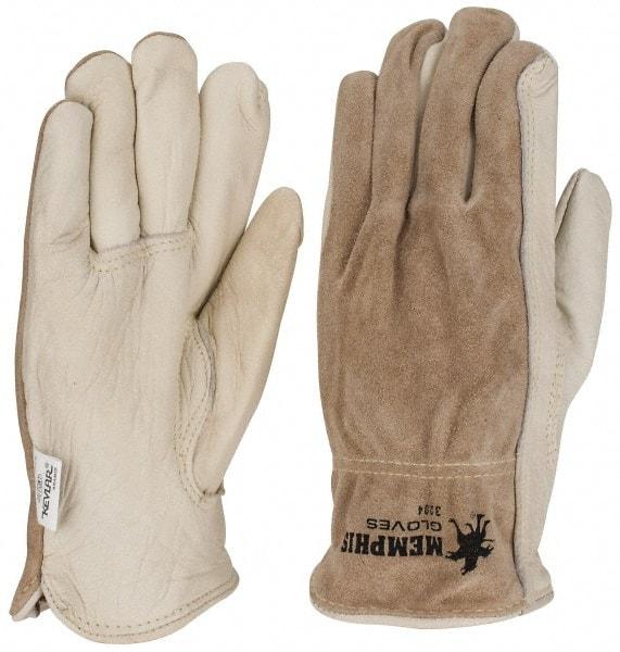 MCR Safety - Size XL (10) Split Back/Grain Palm Cowhide General Protection Work Gloves - For Work & Driver, Uncoated, Full Fingered, Cream/Black/Brown, Paired - USA Tool & Supply
