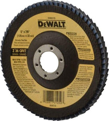DeWALT - 40 Grit, 5" Disc Diam, 7/8" Center Hole, Type 29 Zirconia Alumina Flap Disc - 12,200 Max RPM, Fiberglass Backing, Arbor Attaching System, Coated - USA Tool & Supply