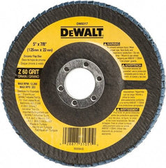 DeWALT - 60 Grit, 5" Disc Diam, 7/8" Center Hole, Type 29 Zirconia Alumina Flap Disc - 12,200 Max RPM, Fiberglass Backing, Arbor Attaching System, Coated - USA Tool & Supply