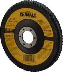 DeWALT - 80 Grit, 5" Disc Diam, 7/8" Center Hole, Type 29 Zirconia Alumina Flap Disc - 12,200 Max RPM, Fiberglass Backing, Arbor Attaching System, Coated - USA Tool & Supply