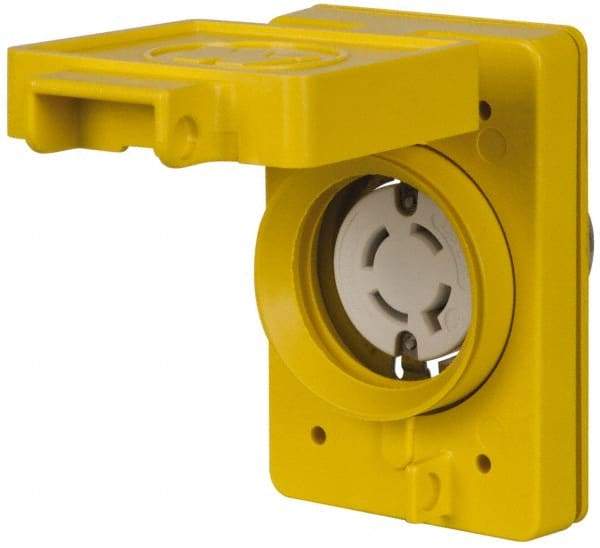 Value Collection - 480 VAC, 20 Amp, L16-20R NEMA, Self Grounding Receptacle - 3 Poles, 3 Wire, Female End, Yellow - USA Tool & Supply