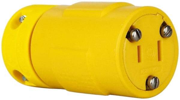 Value Collection - 125 VAC, 15 Amp, 1-15R NEMA, Straight, Ungrounded, Industrial Grade Connector - 2 Pole, 2 Wire, 1 Phase, Rubber, Yellow - USA Tool & Supply