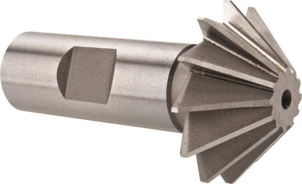 Made in USA - 1-1/2" Diam x 1/2" Width of Cut, 45° Included Angle, Shank Connection, High Speed Steel Single Angle Cutter - 3/4" Shank Diam, 2-3/4" Overall Length, Right Hand Cut, Uncoated - USA Tool & Supply