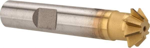 Made in USA - 1/2" Diam x 1/8" Width of Cut, 45° Included Angle, Shank Connection, High Speed Steel Single Angle Cutter - 3/8" Shank Diam, 2-1/8" Overall Length, Right Hand Cut, TiN Coated - USA Tool & Supply