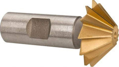 Made in USA - 1-1/2" Diam x 1/2" Width of Cut, 45° Included Angle, Shank Connection, High Speed Steel Single Angle Cutter - 3/4" Shank Diam, 2-3/4" Overall Length, Right Hand Cut, TiN Coated - USA Tool & Supply