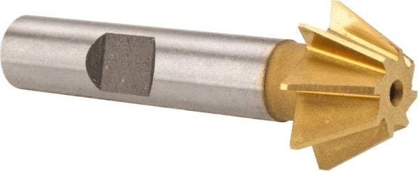 Made in USA - 3/4" Diam x 5/16" Width of Cut, 60° Included Angle, Shank Connection, High Speed Steel Single Angle Cutter - 3/8" Shank Diam, 2-1/8" Overall Length, Right Hand Cut, TiN Coated - USA Tool & Supply