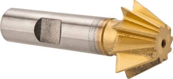 Made in USA - 1" Diam x 7/16" Width of Cut, 60° Included Angle, Shank Connection, High Speed Steel Single Angle Cutter - 1/2" Shank Diam, 2-1/2" Overall Length, Right Hand Cut, TiN Coated - USA Tool & Supply