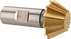 Made in USA - 1-1/2" Diam x 5/8" Width of Cut, 60° Included Angle, Shank Connection, High Speed Steel Single Angle Cutter - 3/4" Shank Diam, 2-3/4" Overall Length, Right Hand Cut, TiN Coated - USA Tool & Supply