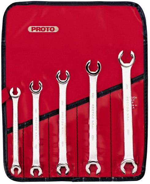 Proto - 5 Piece, 7mm x 8mm to 15mm x 17mm, 12 Point Flare Nut Wrench Set - Metric Measurement Standard, Satin Finish, Comes in Pouch - USA Tool & Supply