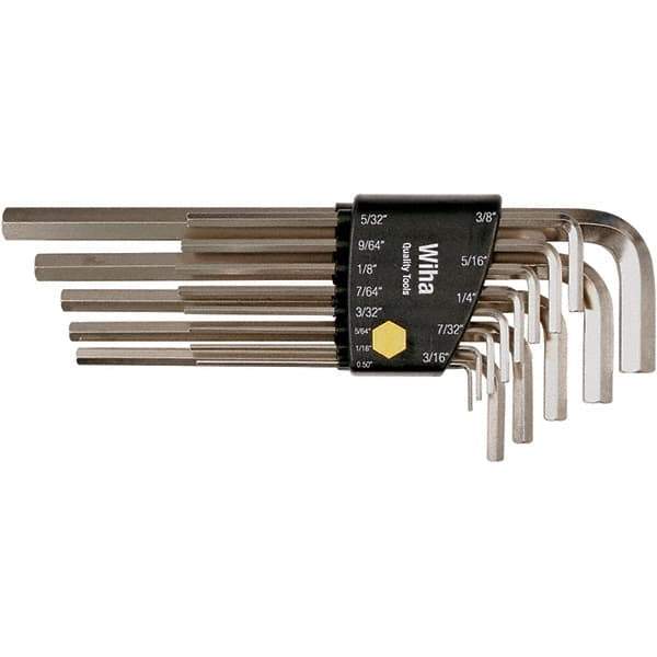 Wiha - 13 Piece, L-Key Long Arm Hex Key Set - 0.05 to 3/8" Range, Nickel Plated - USA Tool & Supply