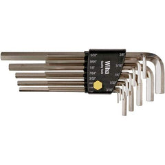 Wiha - 13 Piece, L-Key Long Arm Hex Key Set - 0.05 to 3/8" Range, Nickel Plated - USA Tool & Supply