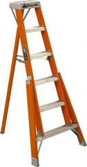 Louisville - 4 Steps, 4' High, Type IA Rating, Fiberglass Tripod Step Ladder - 300 Lb Capacity, 32-1/2" Base Width - USA Tool & Supply