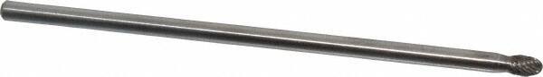 Made in USA - 1/4" Cut Diam, 1/4" Shank Diam, Oval Head Double Cut Burr - Carbide, Radius End, 3/8" LOC, 6" OAL - USA Tool & Supply