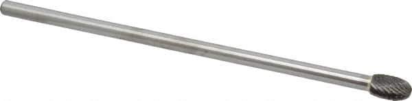 Made in USA - 3/8" Cut Diam, 1/4" Shank Diam, Oval Head Double Cut Burr - Carbide, Radius End, 5/8" LOC, 6" OAL - USA Tool & Supply