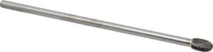 Made in USA - 3/8" Cut Diam, 1/4" Shank Diam, Oval Head Double Cut Burr - Carbide, Radius End, 5/8" LOC, 6" OAL - USA Tool & Supply