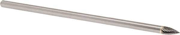 Made in USA - 1/4" Cut Diam, 1/4" Shank Diam, Tree Head Double Cut Burr - Carbide, Point End, 1/2" LOC, 6" OAL - USA Tool & Supply
