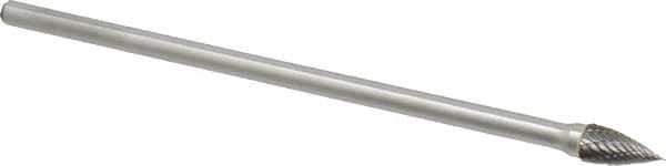 Made in USA - 3/8" Cut Diam, 1/4" Shank Diam, Tree Head Double Cut Burr - Carbide, Point End, 3/4" LOC, 6" OAL - USA Tool & Supply
