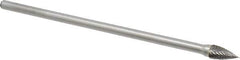 Made in USA - 3/8" Cut Diam, 1/4" Shank Diam, Tree Head Double Cut Burr - Carbide, Point End, 3/4" LOC, 6" OAL - USA Tool & Supply