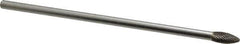 Made in USA - 5/16" Cut Diam, 1/4" Shank Diam, Flame Head Double Cut Burr - Carbide, Radius End, 3/4" LOC, 6" OAL - USA Tool & Supply