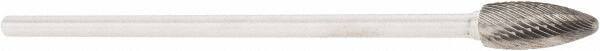Made in USA - 1/2" Cut Diam, 1/4" Shank Diam, Flame Head Double Cut Burr - Carbide, Radius End, 1-1/4" LOC, 6" OAL - USA Tool & Supply