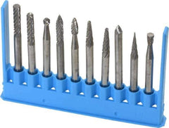 Made in USA - 10 Piece, 1/8" Shank Burr Set - Tungsten Carbide - USA Tool & Supply