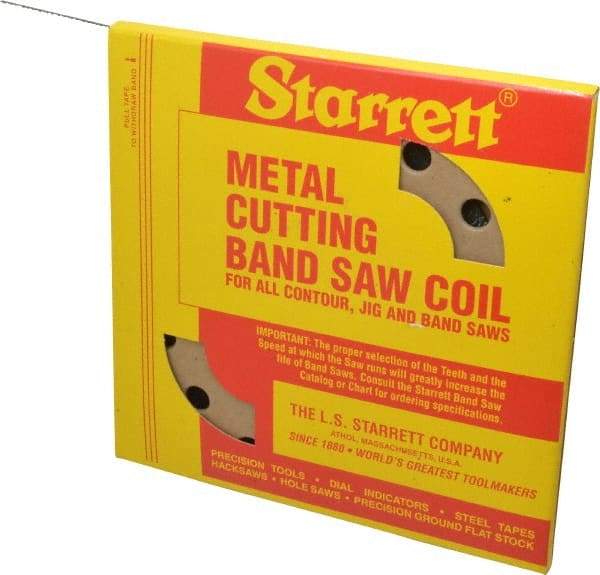 Starrett - 1/8" x 100' x 0.025" Carbon Steel Band Saw Blade Coil Stock - 18 TPI, Toothed Edge, Straight Form, Raker Set, Flexible Back, No Rake Angle, Constant Pitch, Contour Cutting - USA Tool & Supply