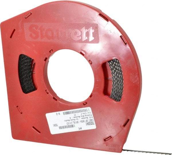 Starrett - 1/4" x 100' x 0.025" Carbon Steel Band Saw Blade Coil Stock - 4 TPI, Toothed Edge, Skip Form, Raker Set, Flexible Back, No Rake Angle, Constant Pitch, Contour Cutting - USA Tool & Supply