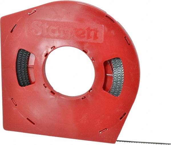 Starrett - 1/4" x 100' x 0.025" Carbon Steel Band Saw Blade Coil Stock - 6 TPI, Toothed Edge, Straight Form, Raker Set, Flexible Back, No Rake Angle, Constant Pitch, Contour Cutting - USA Tool & Supply