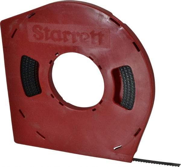 Starrett - 3/8" x 100' x 0.025" Carbon Steel Band Saw Blade Coil Stock - 6 TPI, Toothed Edge, Straight Form, Raker Set, Flexible Back, No Rake Angle, Constant Pitch, Contour Cutting - USA Tool & Supply