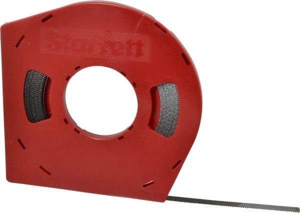 Starrett - 1/2" x 100' x 0.025" Carbon Steel Band Saw Blade Coil Stock - 10 TPI, Toothed Edge, Straight Form, Raker Set, Flexible Back, No Rake Angle, Constant Pitch, Contour Cutting - USA Tool & Supply
