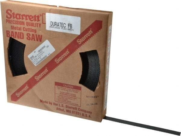 Starrett - 3/4" x 100' x 0.032" Carbon Steel Band Saw Blade Coil Stock - 10 TPI, Toothed Edge, Straight Form, Raker Set, Flexible Back, No Rake Angle, Constant Pitch, Contour Cutting - USA Tool & Supply