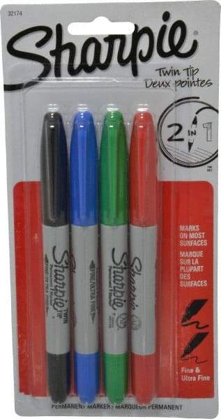 Sharpie - Black, Red, Blue, Green Wet Surface Pen - Twin Tip, AP Nontoxic Ink Fine/Ultra Fine Tip, AP Nontoxic Ink - USA Tool & Supply