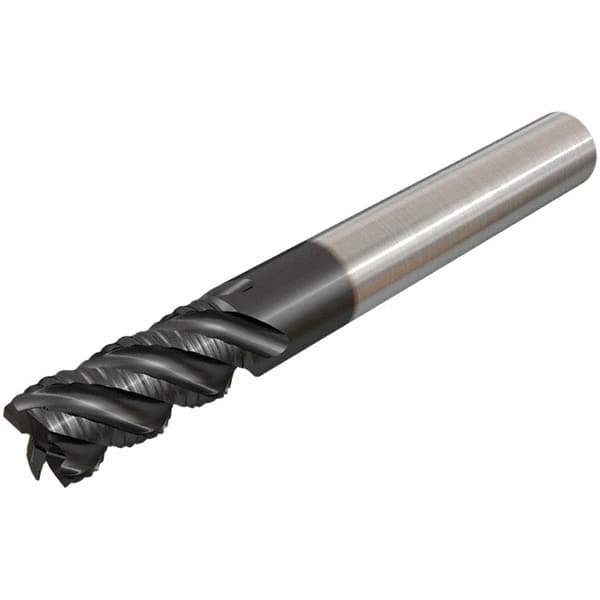 Iscar - 3/4" Diam, Coarse Pitch, 1-1/2" LOC, 6 Flute Solid Carbide 45° Corner Chamfer Roughing End Mill - TiAlN Finish, 4" OAL, 3/4" Shank Diam, Single End, 45° Helix - USA Tool & Supply