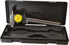 Mitutoyo - 0mm to 150mm Range, 0.01 mm Graduation, 1mm per Revolution, Dial Caliper - Yellow Face, 40mm Jaw Length, Accurate to 0.03mm - USA Tool & Supply